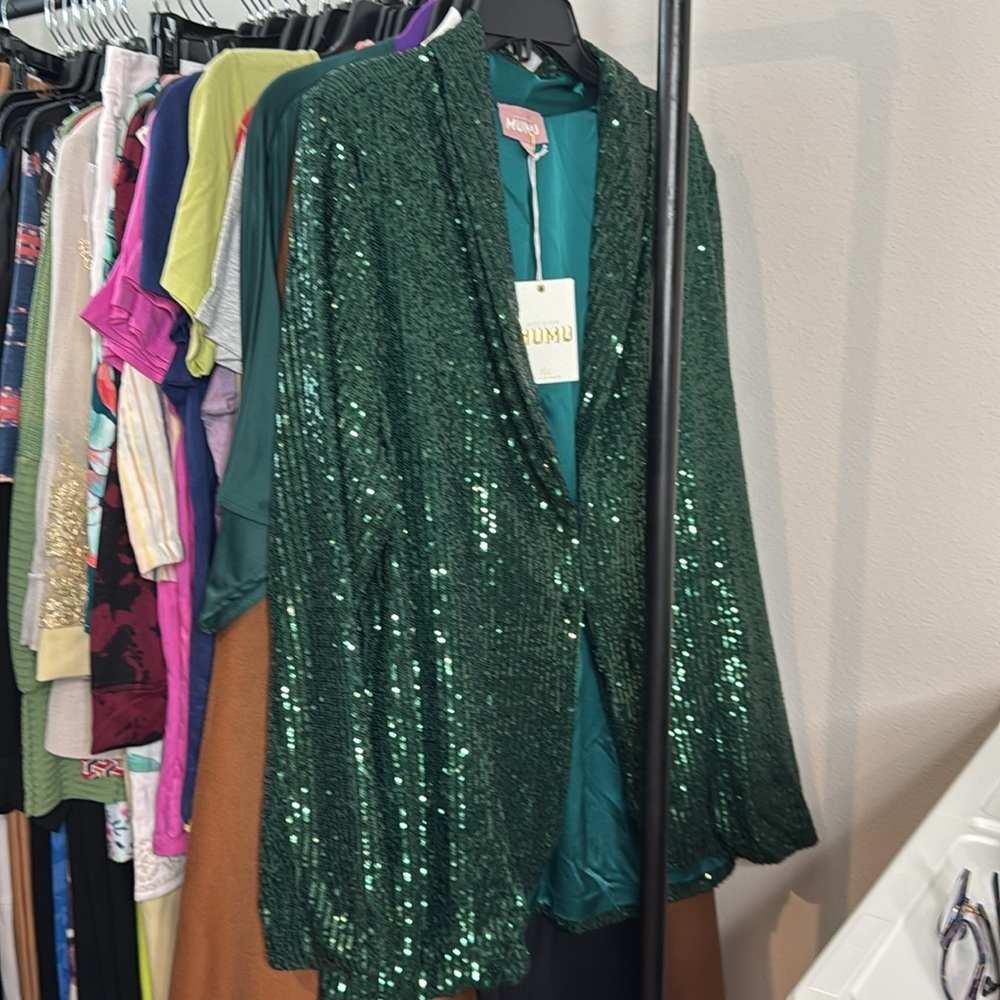 Show Me Your Mumu Emerald Sequins Dance Blazer XXL - Picture 4 of 6